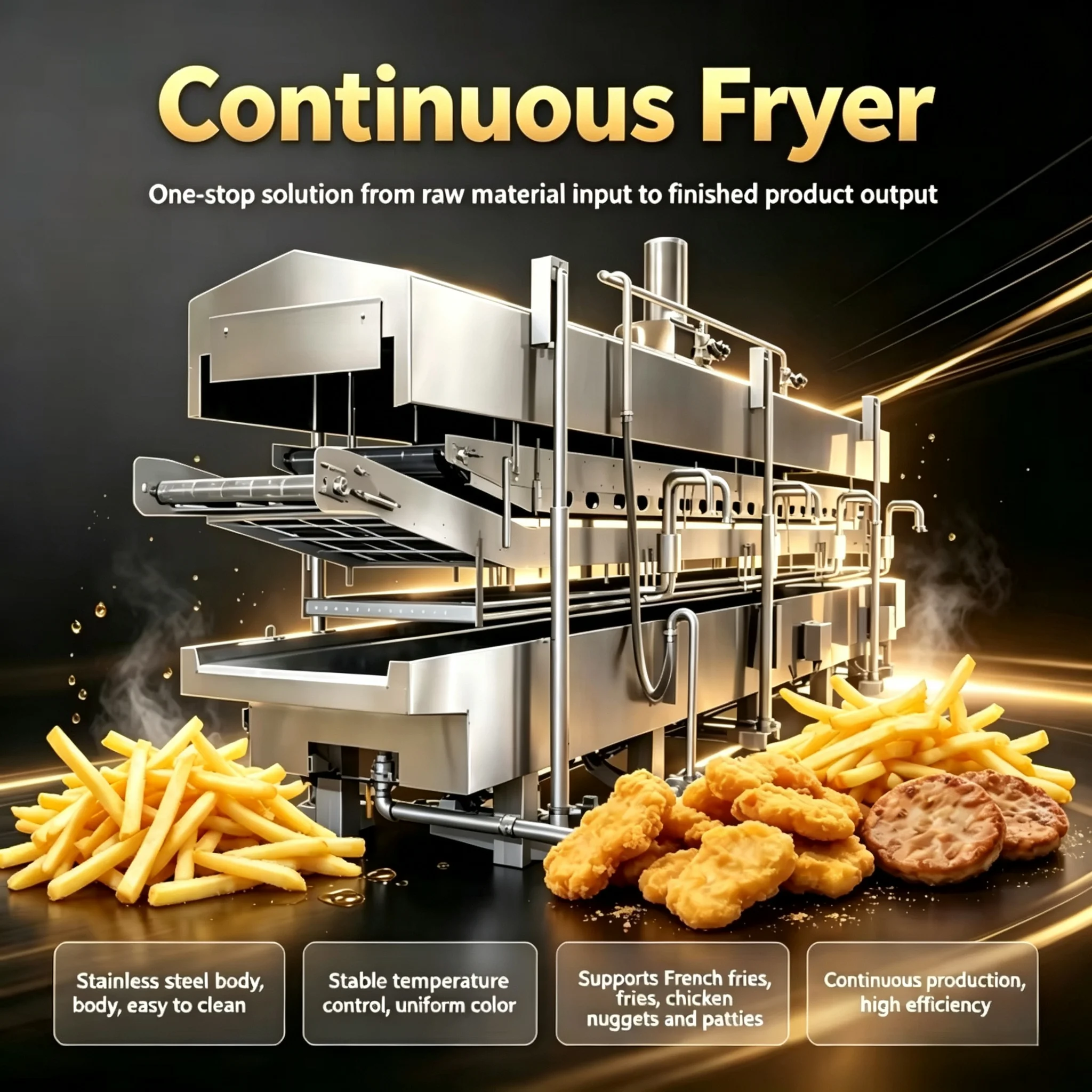 Gas Powered Continuous Deep Frying Unit For Food Plant Making Plantain Chips Onion Garlic Snacks Customized