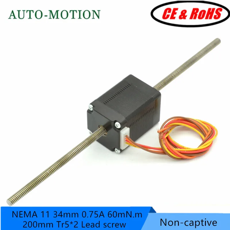 NEMA 11 non-captive stepper motor with 300mm Tr5*2 lead screw NEMA11 linear stepper motor 34mm 0.75A 60mN.m