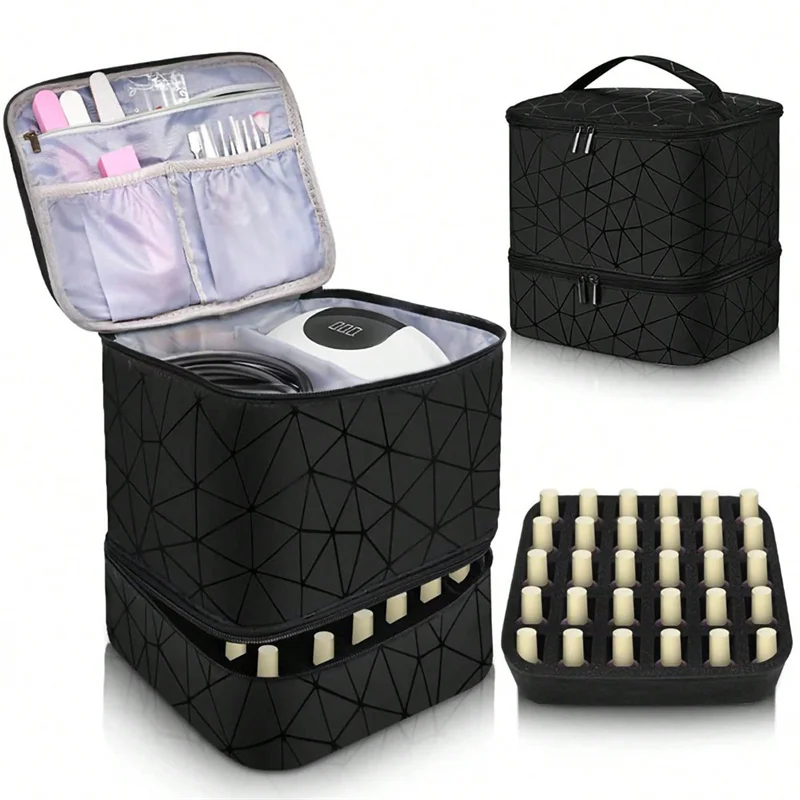 Bolsa Organizadora de Esmaltes em Couro PU, Bolsa de Armazenamento de Esmaltes Portátil, Estojo Organizador de Suprimentos para Kit de Unhas para Técnicos de Unhas e Lâmpada de Unhas