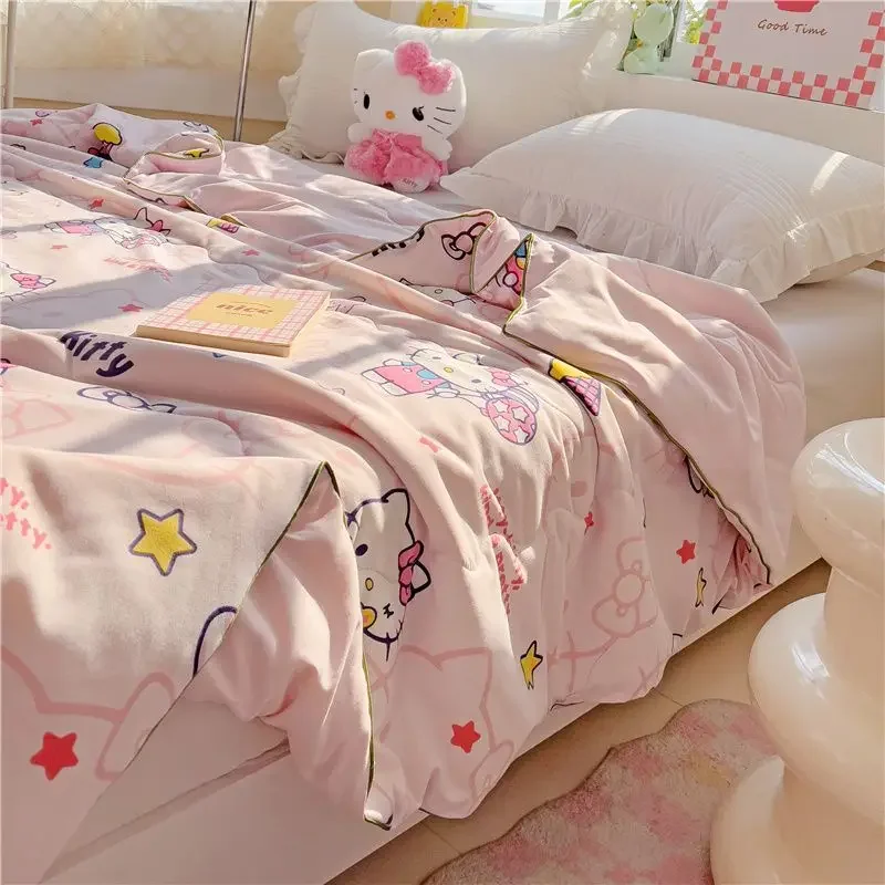 Sweet Kawaii MINISO Hello Kitty Anime Kuromi Bed Decoration Cute Cinnamoroll Washable Soft Comforter Quilt Cover Gifts Toys
