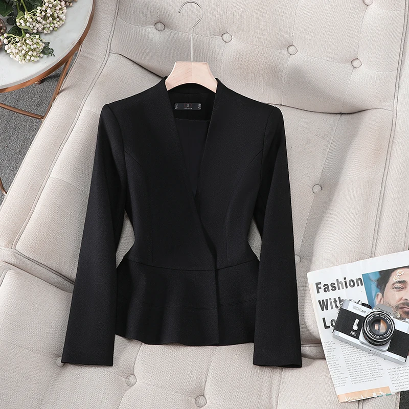 NAVIU レディース ヴィンテージ 長袖ブレザー エレガント オフィスジャケット 気質 Vネック 隠しボタン オールシーズン テーラードコート