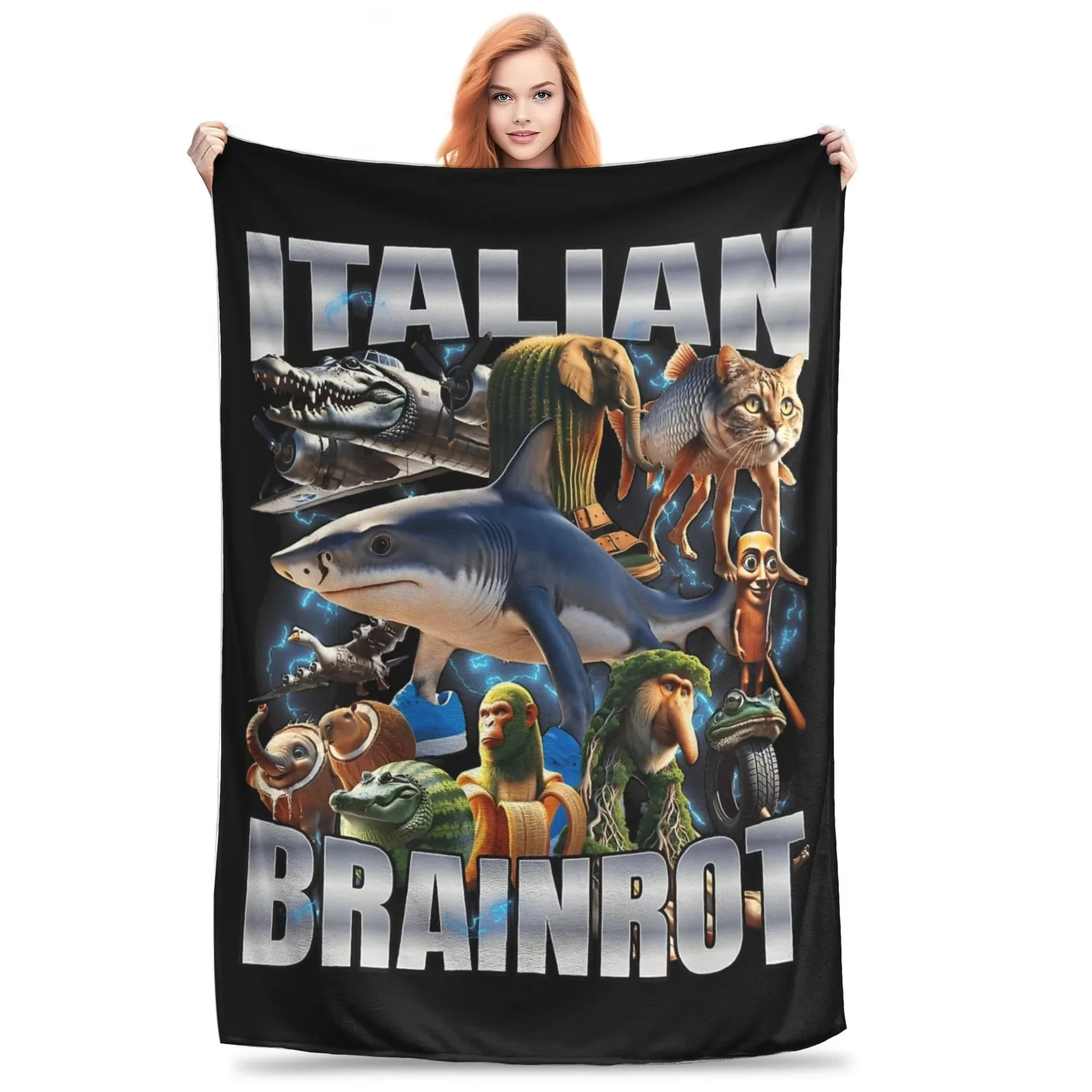 

Best Seller Brainrot Tralalero Tralala Blanket All Season Comfort For Bedding Sofa Camping Essentials Flat Print For Home Decor