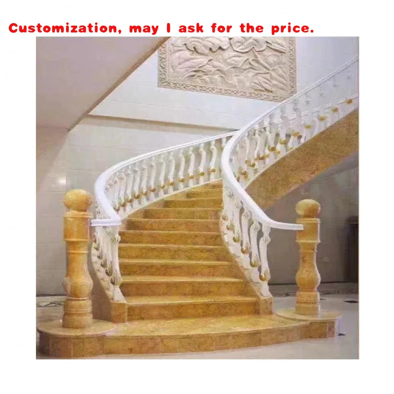 

custom.Rosso Golden Marble Natural Stone Modern Stairs Indoor Wooden Stair Stringers Industrial Style Indoor Staircase fo