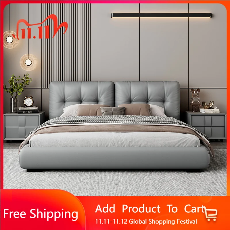 

Кожаная современная простая кровать, итальянская минималистичная легкая роскошная дизайнерская кровать высокого качества, эстетичная удобная мебель Muebles
