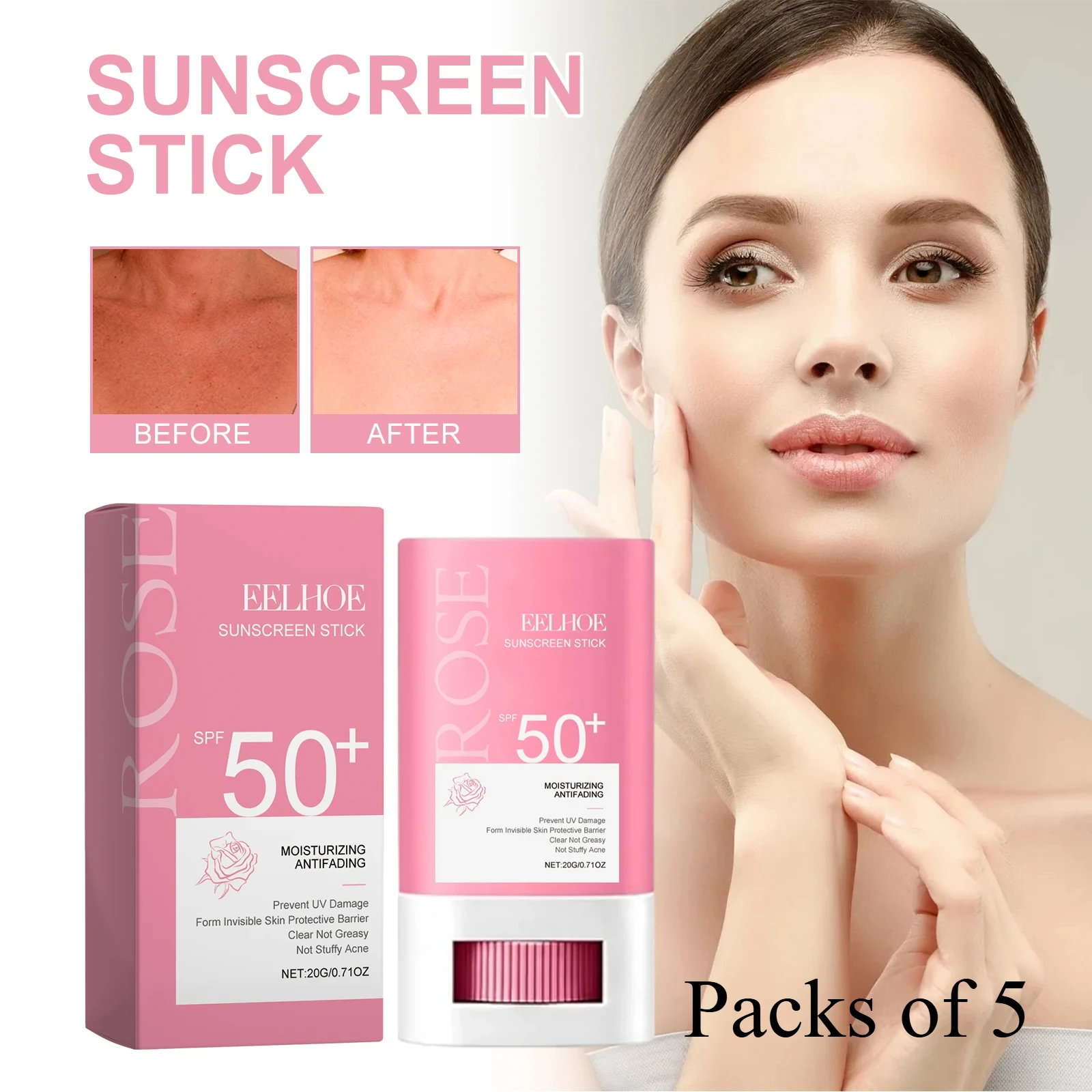 Rose Protective Cream Stick Summer Isolation UV Refreshing Non Sticky Moisturize Control Oil SPF50+ Face & Body Protection Cream