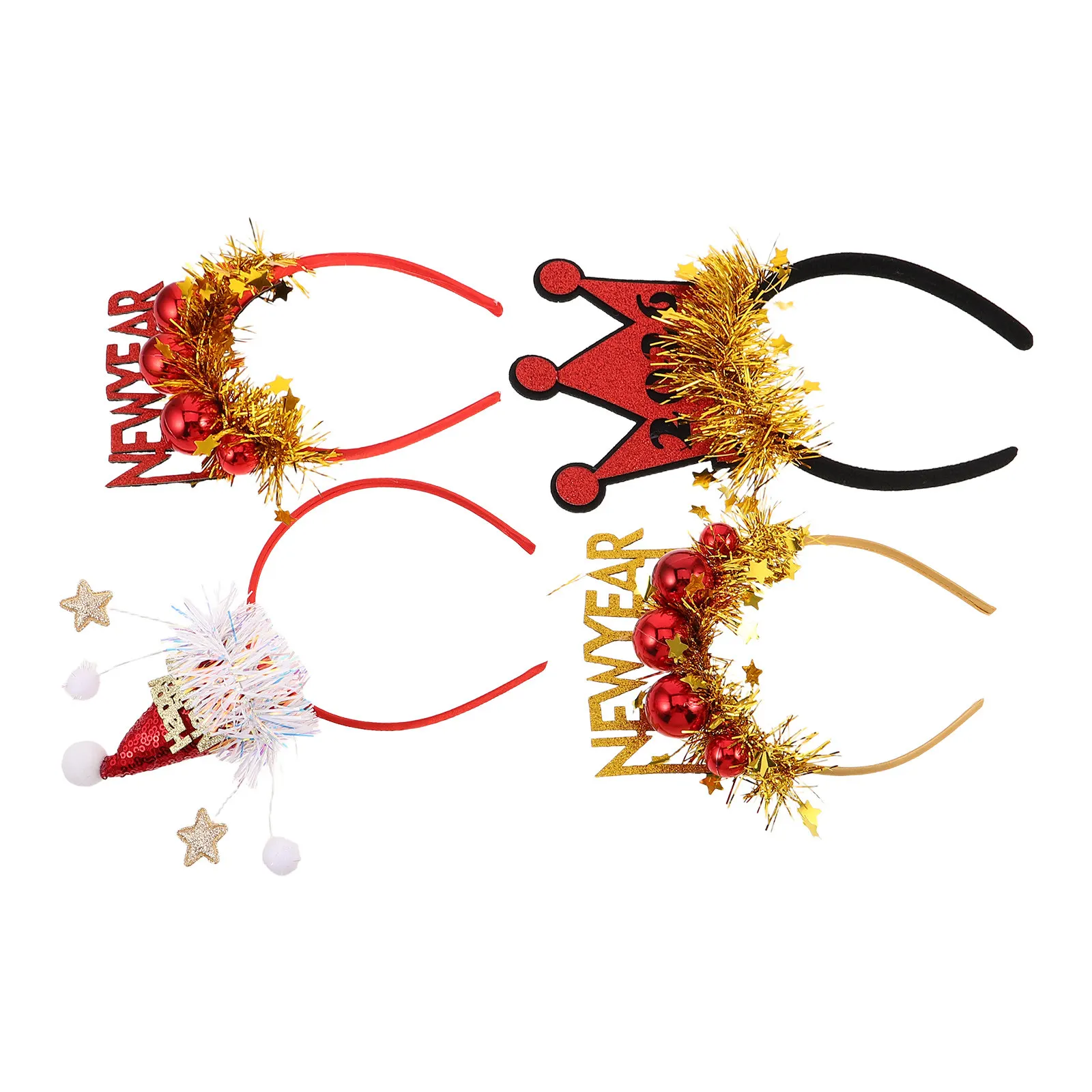 

Набор из 4 праздничных новогодних ободков для волос с блестящими пайетками и мишурой, реквизит для фотосессий, сувениры для праздничных вечеринок и семейных встреч 2026 года