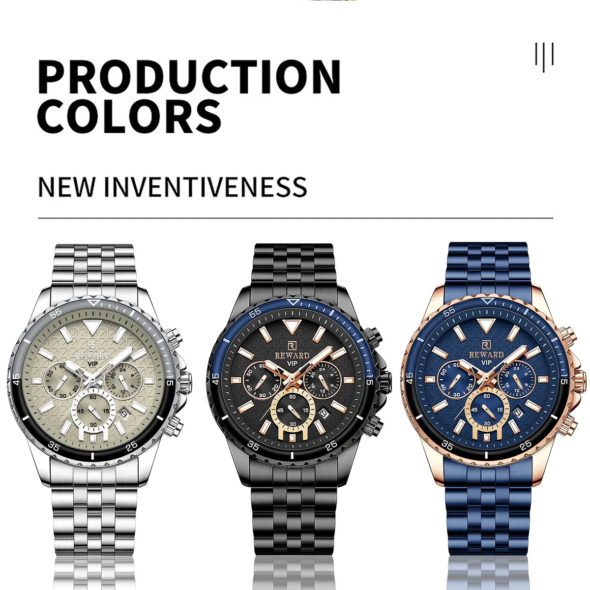 REWARD Men\'s Quartz Watches Stainless Steel Gold Luxury Wristwatch Clock Man Sport Watch