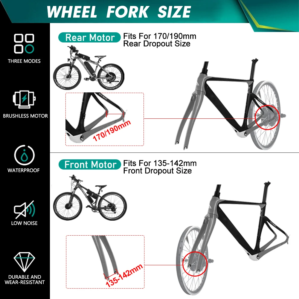 48V 1500W motore bici elettrica da neve 20 24 26 pollici 4.0 pneumatico motore mozzo ruota posteriore Dropout 170/190mm per Kit motore pneumatico