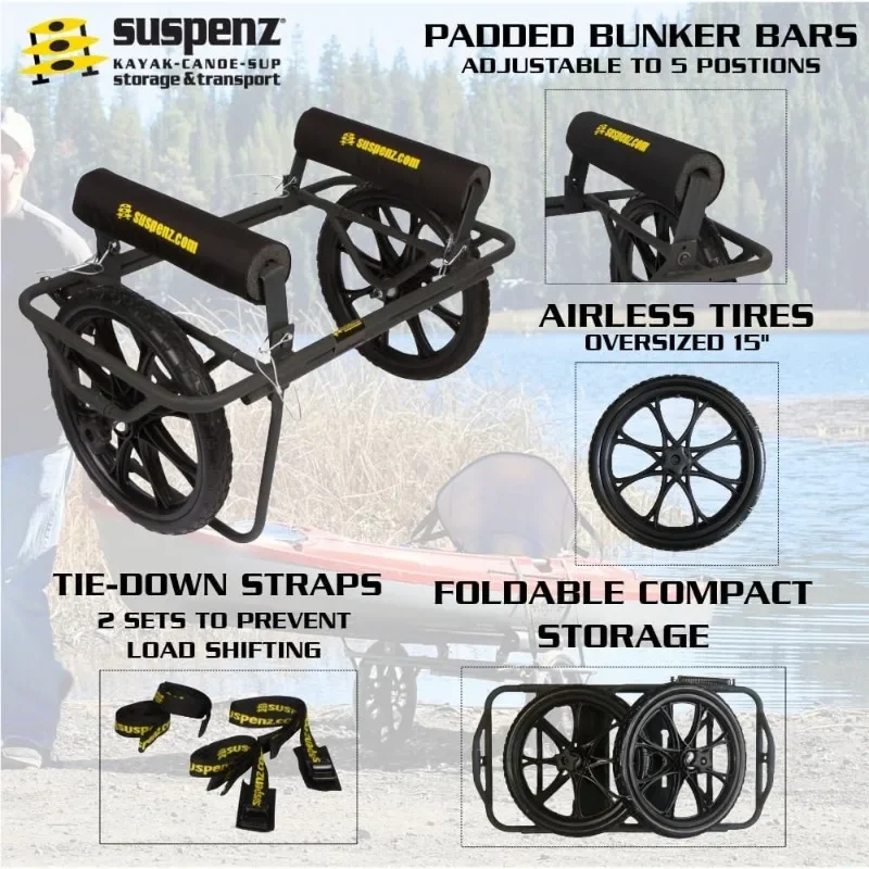 All-Terrain Super Duty Trolley Carrier with No-Flat Airless Wheels and Kickstand, 300 lb Load Capacity, Black (22-9908)