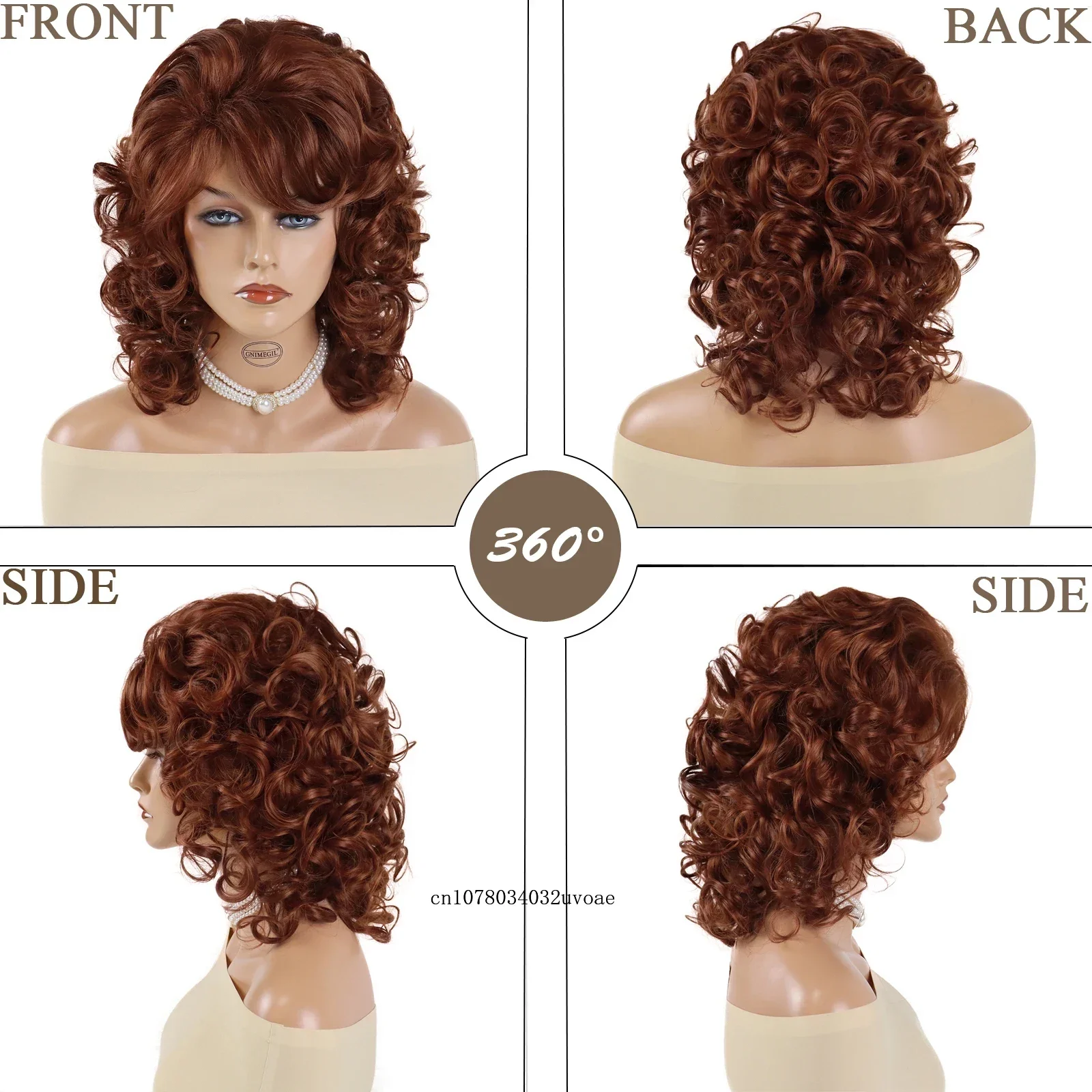 Synthetic Curly Hair Wigs for Ladies Natural Wig with Bangs Short Haircuts Wave Shoulder Length Red Brown Auburn Wig for Mother