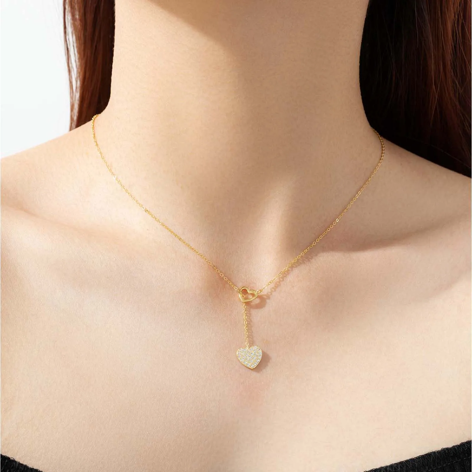 ANDYWEN 925 Sterling Silver Gold Love Heart Pull Heart Move Adjustable Chain Necklace Choker Women Luxury Fine Jewelry