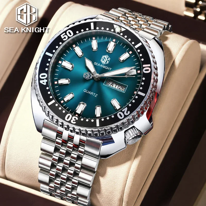 SEA KNIGHT Fashion Brand Business Quartz Watch for Man New Design Rotatable Bezel Luminous Date Week Waterproof Men's Watch Gift