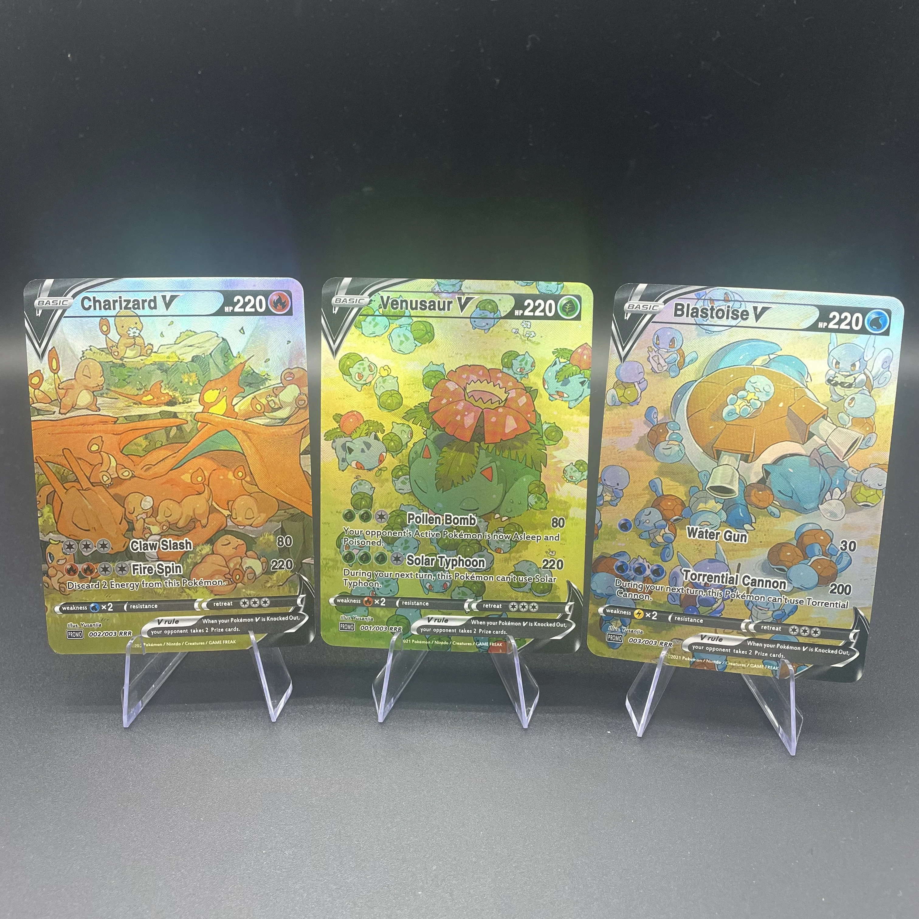 لتقوم بها بنفسك PTCG 3 قطعة/المجموعة Charizard Venusaur Blastoise النسخة الإنجليزية بطاقة فلاش ذاتية الصنع لعبة كلاسيكية أنيمي جمع بطاقة هدية لعبة