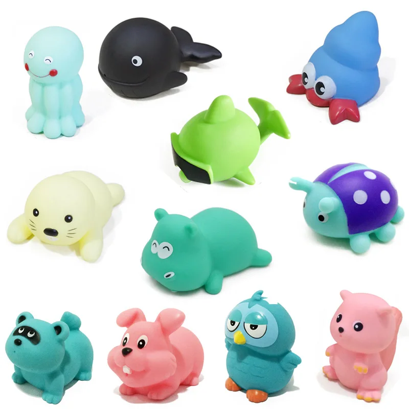 Brinquedos de água dos desenhos animados de borracha macia brinquedos animais marinhos banho interno som fazendo brinquedo animal