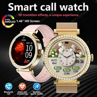 Reloj inteligente de circonio a la moda, pantalla AMOLED de 1,46 "", 5,4, llamada Bluetooth, monitoreo de temperatura y ritmo cardíaco, podómetro para reloj inteligente para mujer