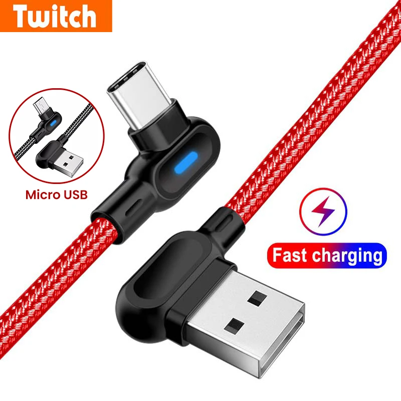 

90 Degree USB Type C Cable Fast Charging USB A To Micro Cable For Samsung Xiaomi Huawei Android Phones USB C Data Cable 1M 2M