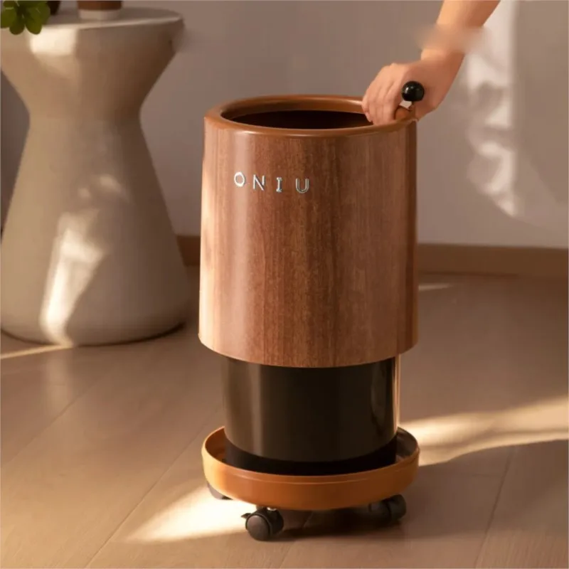 

Retro Style Imitation Walnut Wood Grain Waste Bin With/Without Wheels Thinken Home Living Room Bedroom Trash Can No Lid ZI613