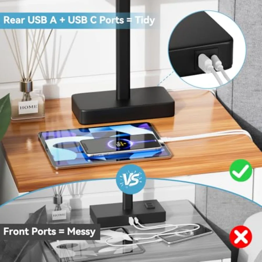 Touch Lamps for Bedroom - 3-Way Dimmable Bedside Lamps Set of 2 with USB C+A, Grey Modern Table Lamp for Night Stands, Desk Lam view 4