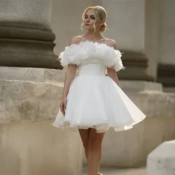 LoveDress Modern Sweetheart Short Wedding Dress Detachable Off Shoulder Bride Gown Sleeveless Lace Up Pleat Flowers Customized