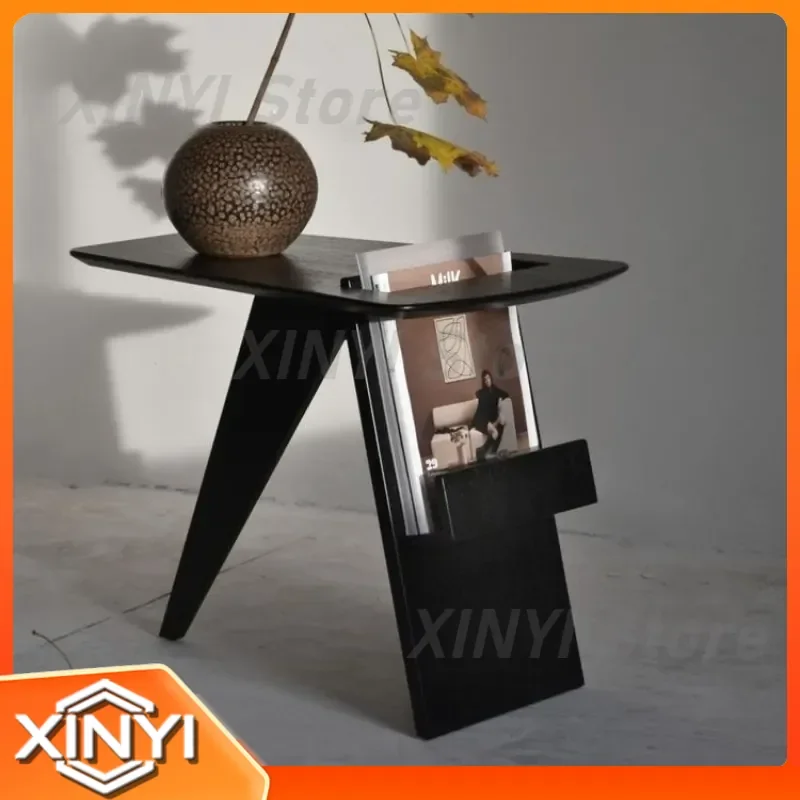 for living room sofa corner minimalist special shaped coffee table bookshelf storage wooden side table for villa homestay