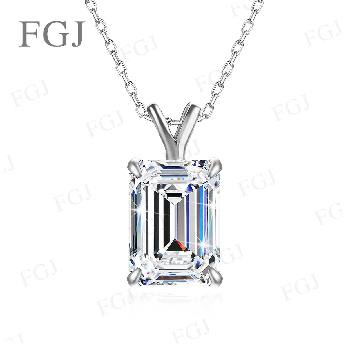 4CT Smaragdschliff Moissanit-Anhänger-Halskette für Damen, 925er Sterlingsilber mit 18K Goldplattierung, edler Schmuck, Hochzeitsgeschenk – Detail 6