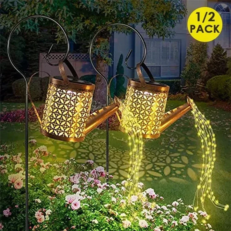 Lampes solaires d'extérieur en forme d'arrosage, 1/2 pièces, lampe LED étanche, lanterne suspendue, guirlande cascade décorative pour jardin, cour ou terrasse