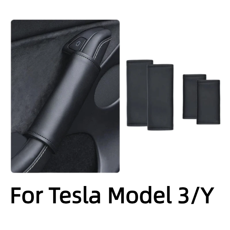 

Для Tesla Model 3/Y 2021-2025: Кожаные защитные накладки на внутренние ручки дверей автомобиля, 4 шт., аксессуары