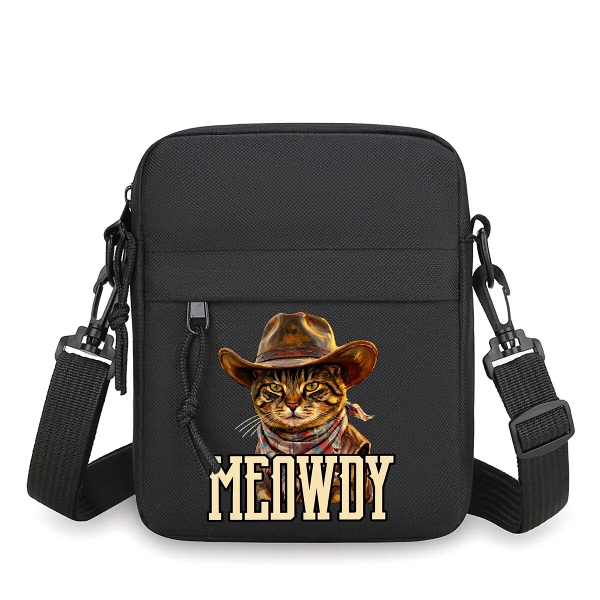 Meowdy Cowboy Cat Crossbody Bag, Funny Western Country Cat Graphic Small Sling Messenger Shoulder Bag for Men Women