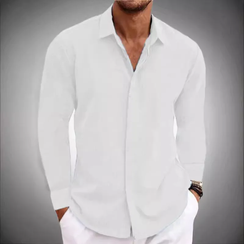 

Spring And Autumn Men's Daily Casual Splicing Double Access Control Concealed Button Lapel Long Sleeve Shirt