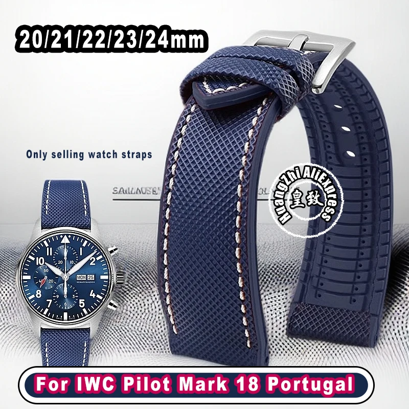 النايلون نمط المطاط حزام سوار ل IWC الطيار مارك 18 البرتغال بورتوفينو أوميغا تيودور تاغ هوير حزام الساعات 21 مللي متر 22 مللي متر الرجال حزام