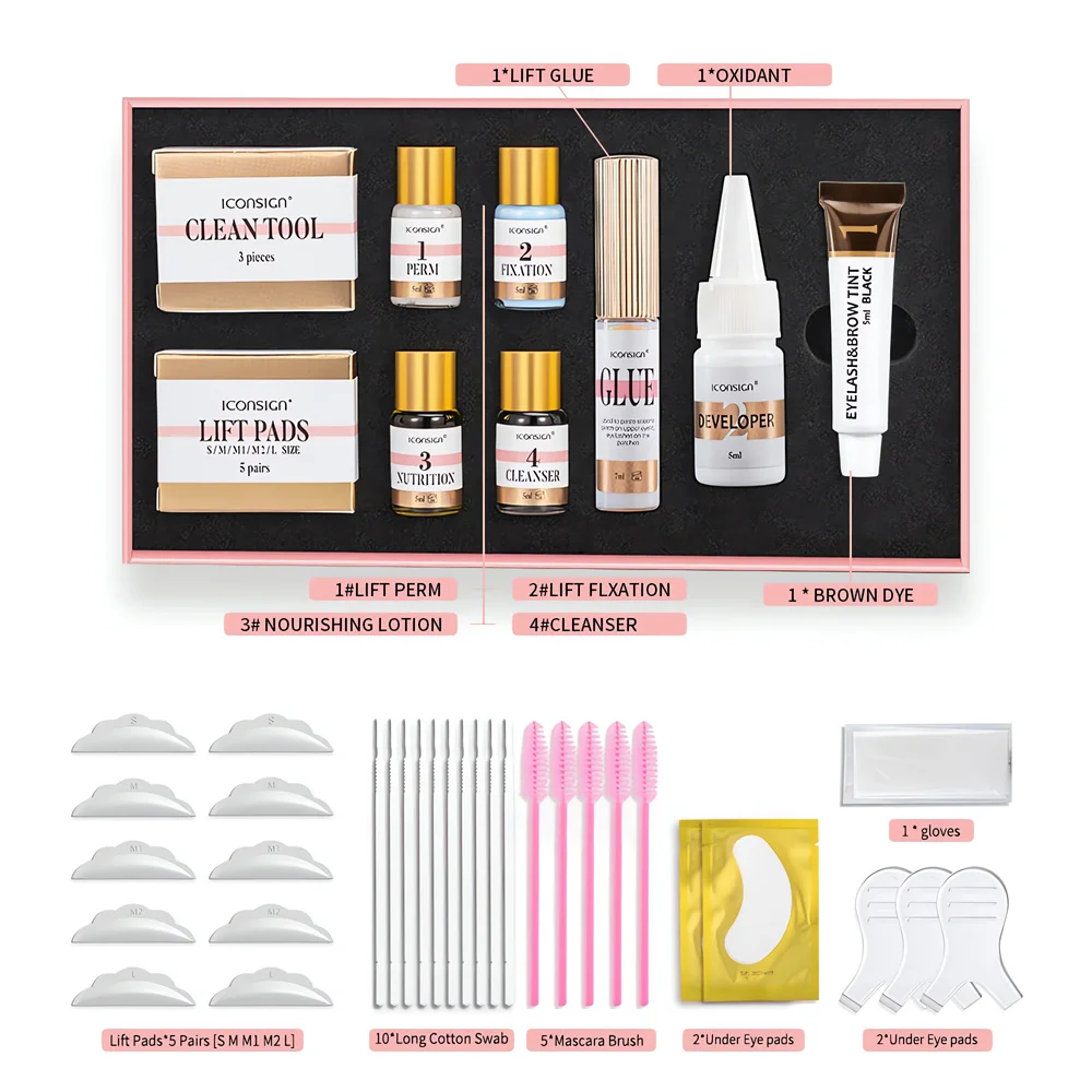 ICONSIGN Lash Lift and Tint Kit Eyelash Perm Kit Eyebrow Dye Tint Kit Lifting Eyelashes Brow Dye Eyes Makeup Tools Black Brown