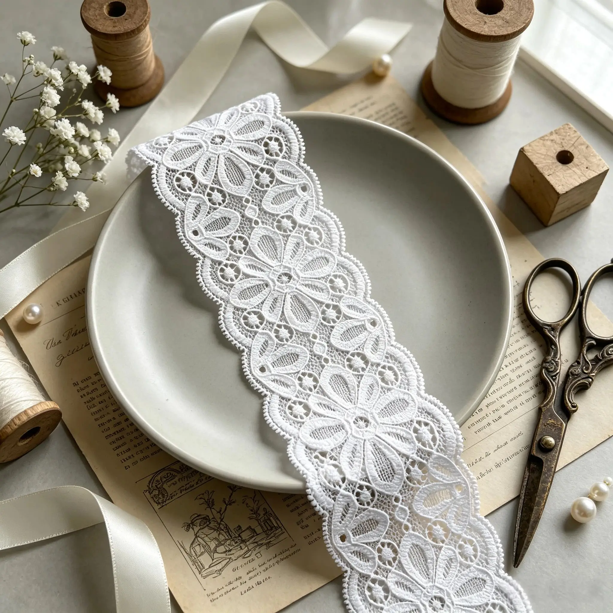 Retro embroidered lace ribbon, 2.75 inches wide, lace decorative craft, suitable for DIY embroidered bed skirt lace
