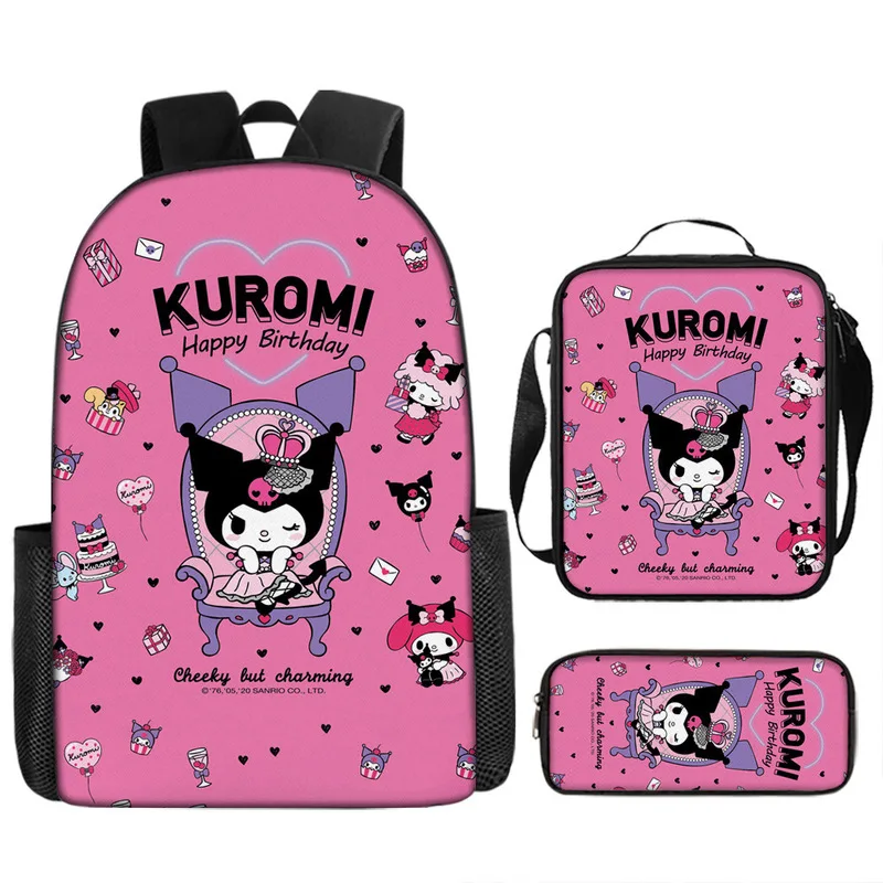 

2024 New Cartoon Animation Kuromi Cinnamoroll Kt Primary School Bag Children Cartoon Backpack 3-set Kawaii School Bag Girl Gift