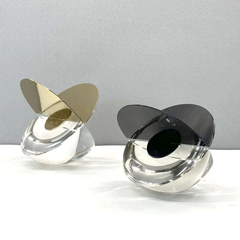 Creative Marble Semi-circular Geometric Crystal Spherical Ornaments, Room Desktop Decorative Ornaments, Metal Handicrafts