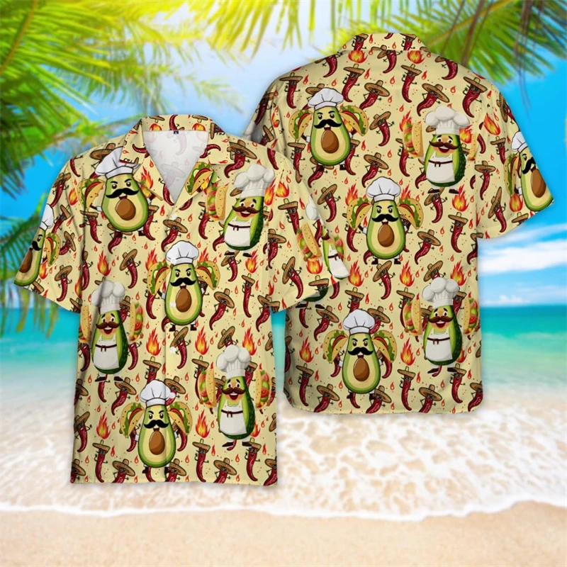 Avocado Tropical Fruit 3D Printed Beach Shirts Hip Hop Design Short Sleeve Shirts For Men Clothe Fruits Animal Lapel Blouse Tops