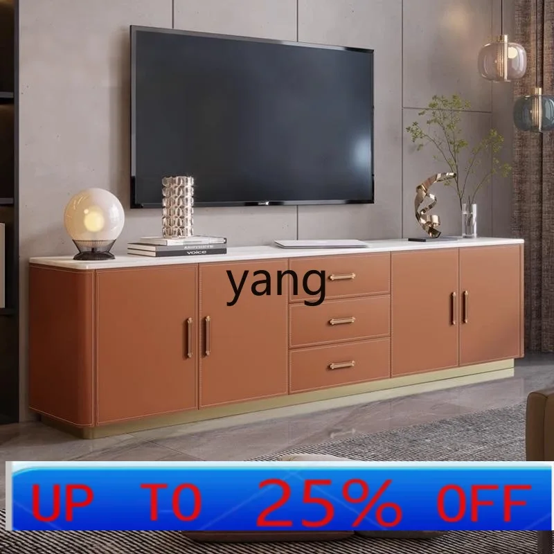 

Lmm Italian Saddle Leather TV Cabinet Ultra-Thin Modern Small Apartment Solid Wood Bedroom Storage Cabinet