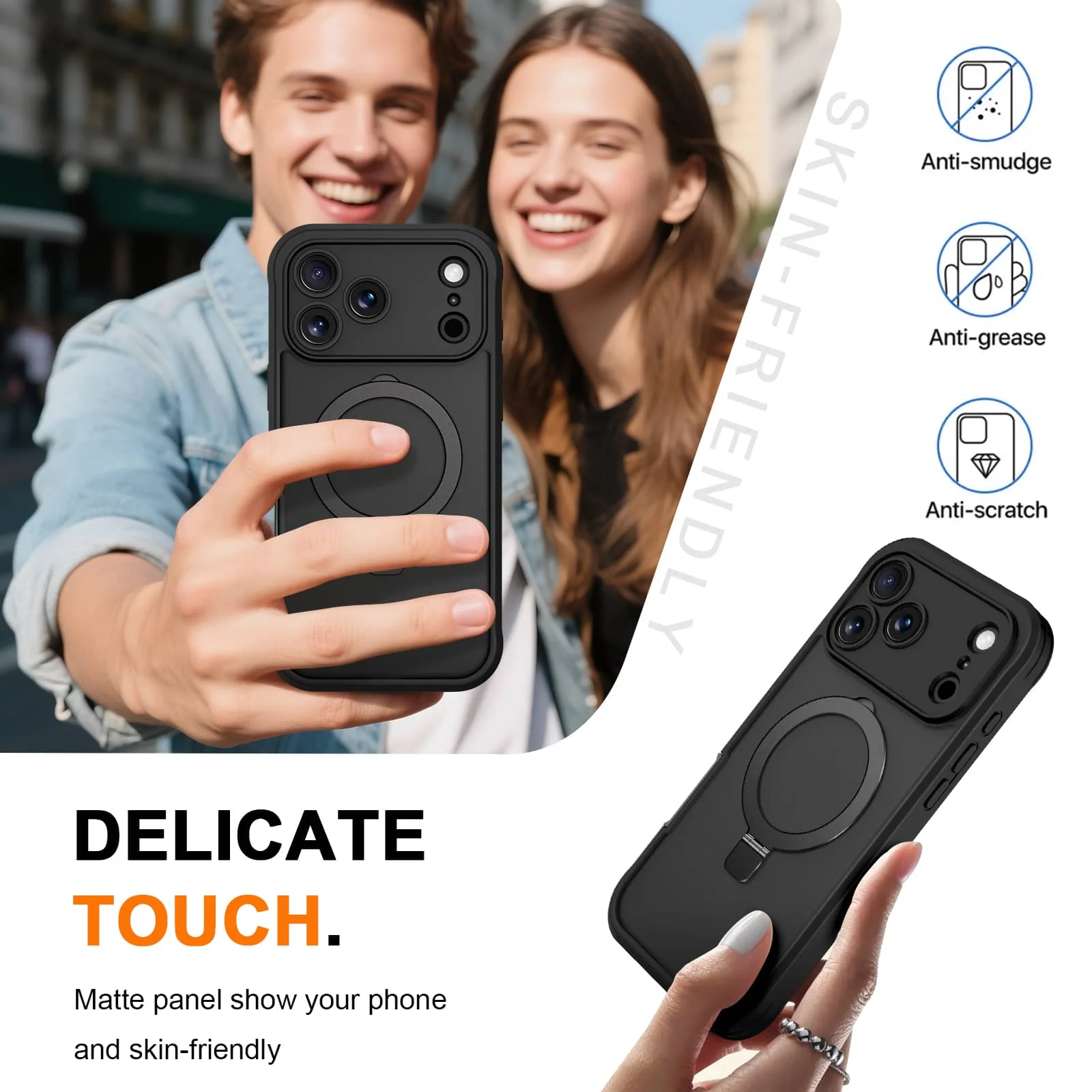 جراب iPhone 17 Pro Max Air المقاوم للصدمات لكامل الجسم مع حامل غير مرئي [متوافق مع المغناطيسي] واقي شاشة مدمج