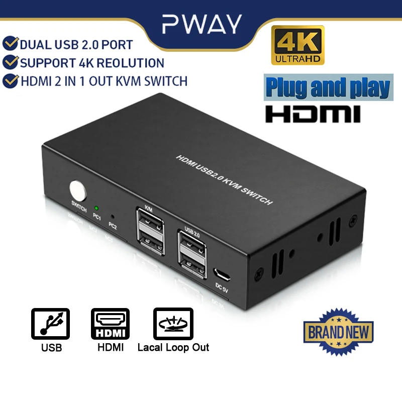 2 مشاركة الكمبيوتر واحد رصد واحد لوحة المفاتيح الماوس USB KVM التبديل HDMI الخائن دعم 4K @ 60Hz 2 في 1 خارج للكمبيوتر ماك بوك المحمول