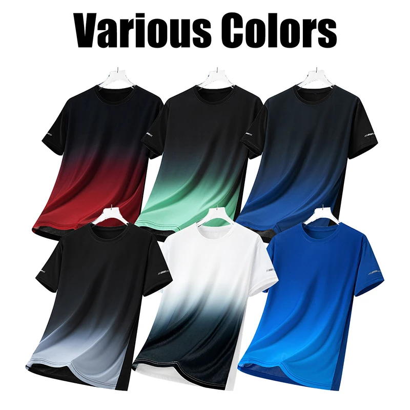 Herren-T-Shirts, Sport-T-Shirt, schnell trocknend, Farbverlauf, kurzärmelig, für Outdoor-Workout, Basketball, Training, Laufen, lockere, atmungsaktive T-Shirts