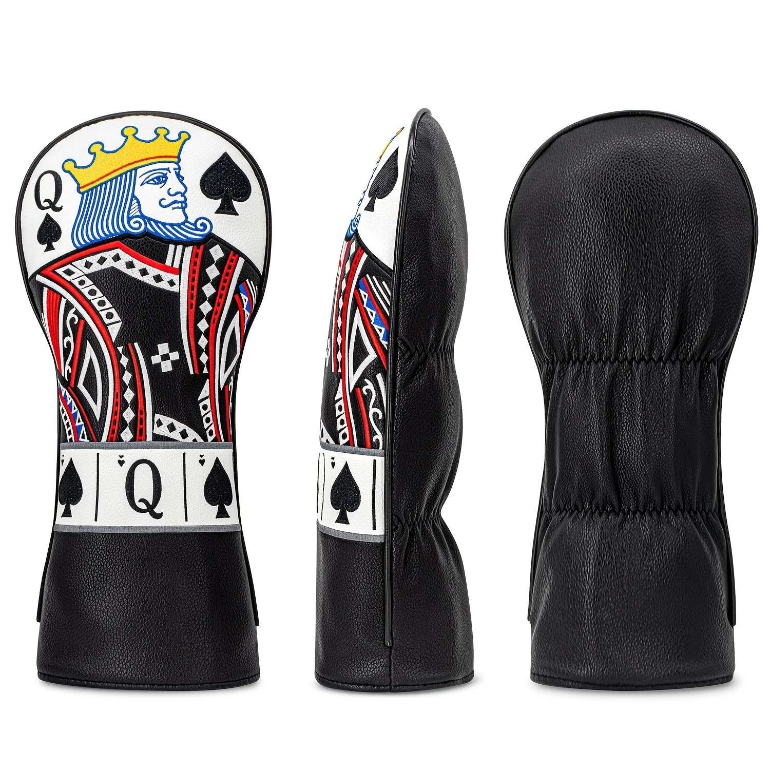 1/3pcs Golf Club Head Covers for Fairway Woods, Hybrids - Poker Card Spade Design, PU Material, Stylish And Protective, Unisex, image 5