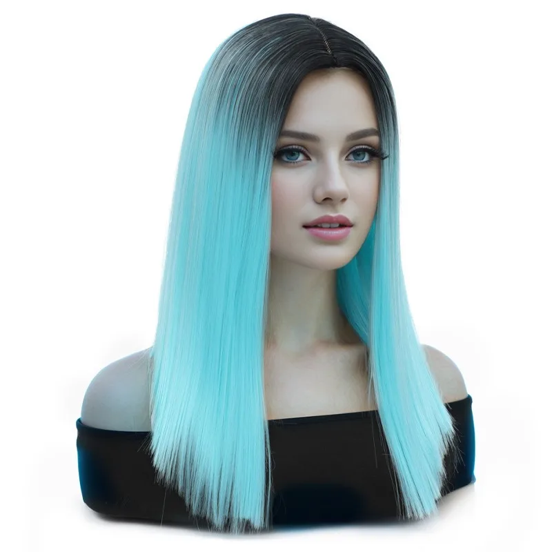 วิกผมทรงบ๊อบตรงยาวสีไล่ระดับสำหรับฮาโลวีน แต่งตัวแนวเซ็นเตอร์พาร์ติ้ง วิกผมตรงหลากสีสำหรับคริสต์มาส