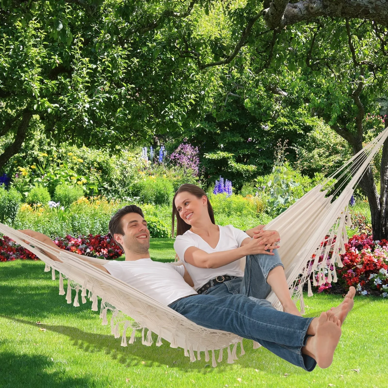 Camping Hammock Double Outdoor Portable Heavy Duty Rope Hammock for 2 Person with Carry Bag Garden Patio Backyard Travel Relax