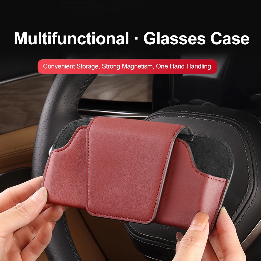 Car Glasses Holder Case Sunglasses Storage Box PU Leather Car Sun Visor Clip Glasses Holder Multi-Function Car Accessories