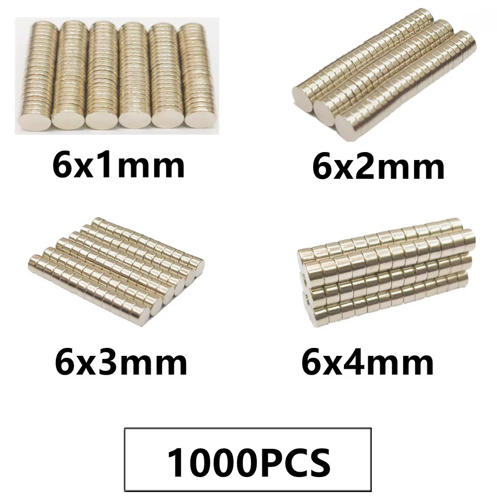 

1000PCS/LOT NdFeB Magnet 6*1 6*2 6*3 6*4 N35 Disc MAGNET 6x1 6x2 6x3 6x4 mm Round Speaker Neodymium magnets 6mm x 1mm 2mm 3mm