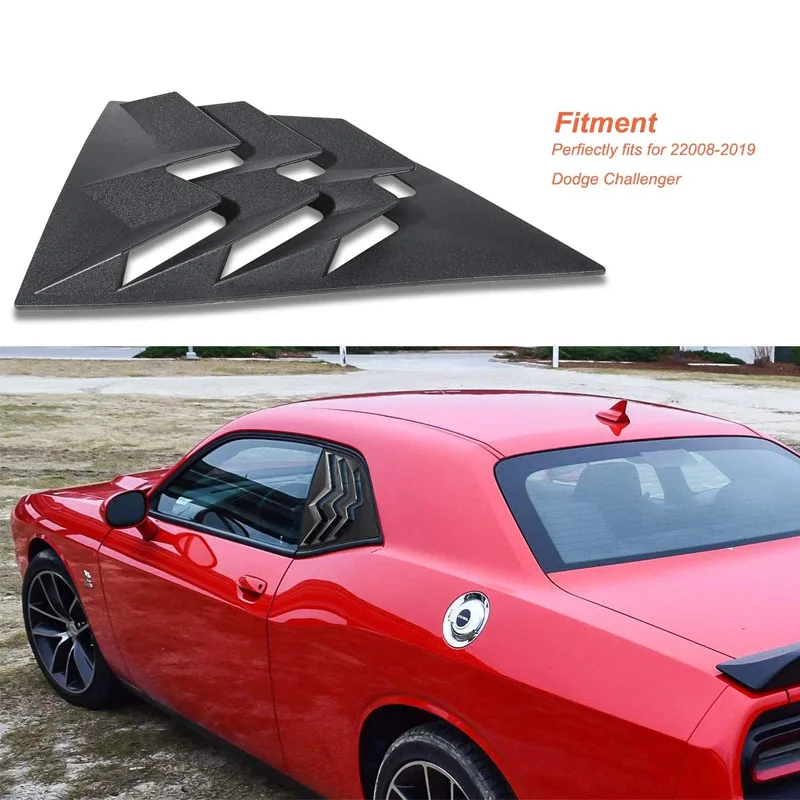 (2 Pack) Rear Side Window Scoop Louvers For 2008-2019 Dodge Challenger , ABS Window Visor Cover, Sun Rain Shade Vent Matte Black