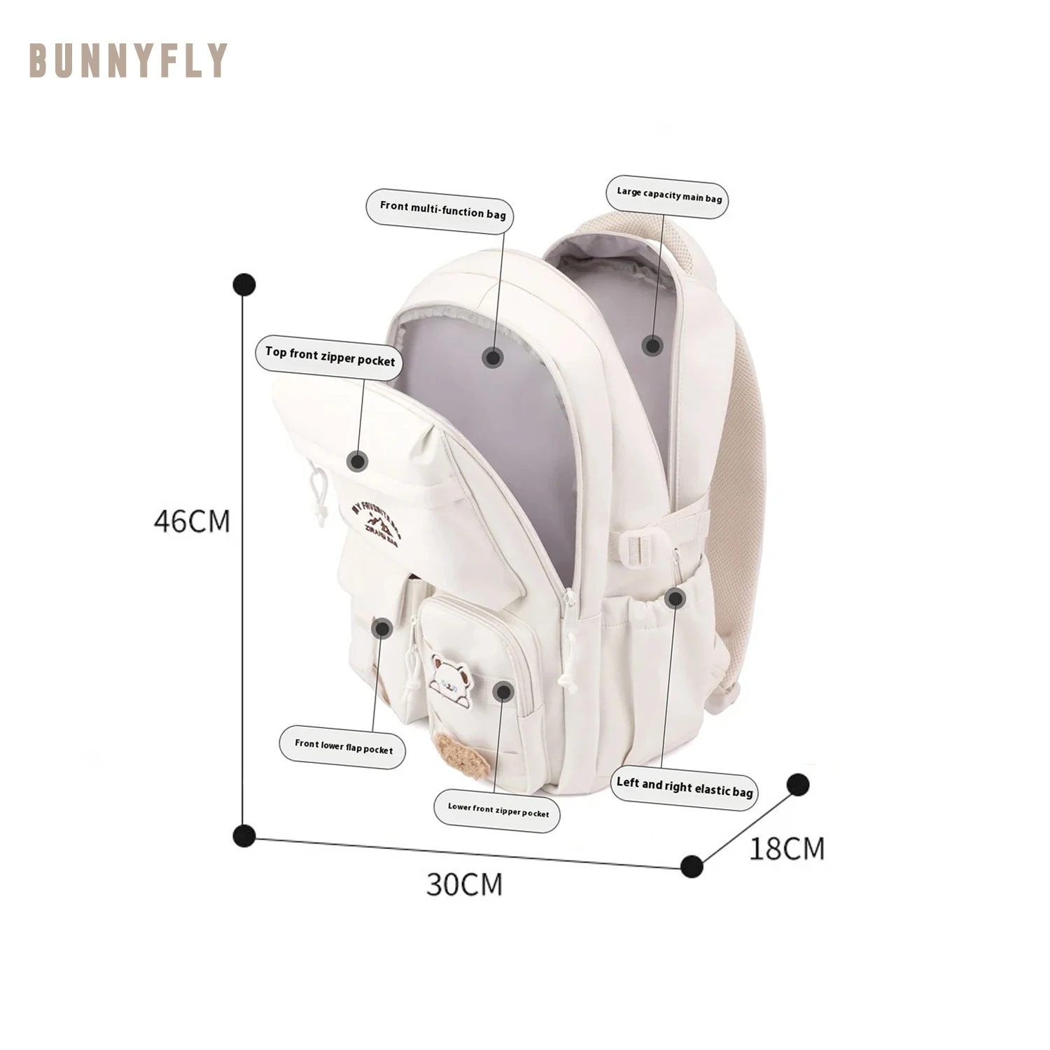 BunnyFly School Backpacks for Girls Teens Elementary Middle Large Capacity Bookbag with Many Pockets for Travel and School