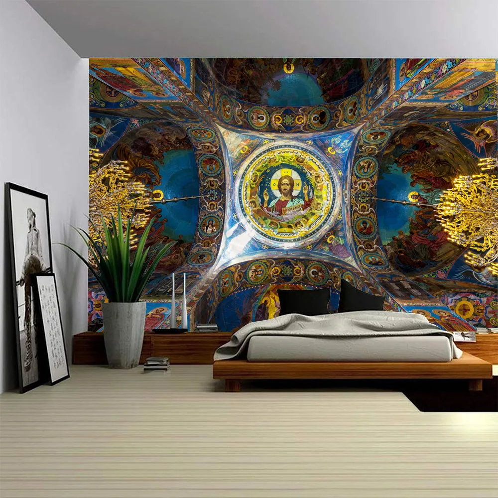 

European style church art tapestry retro style wall hanging Jesus tapestry Bohemian hippie living room bedroom decoration