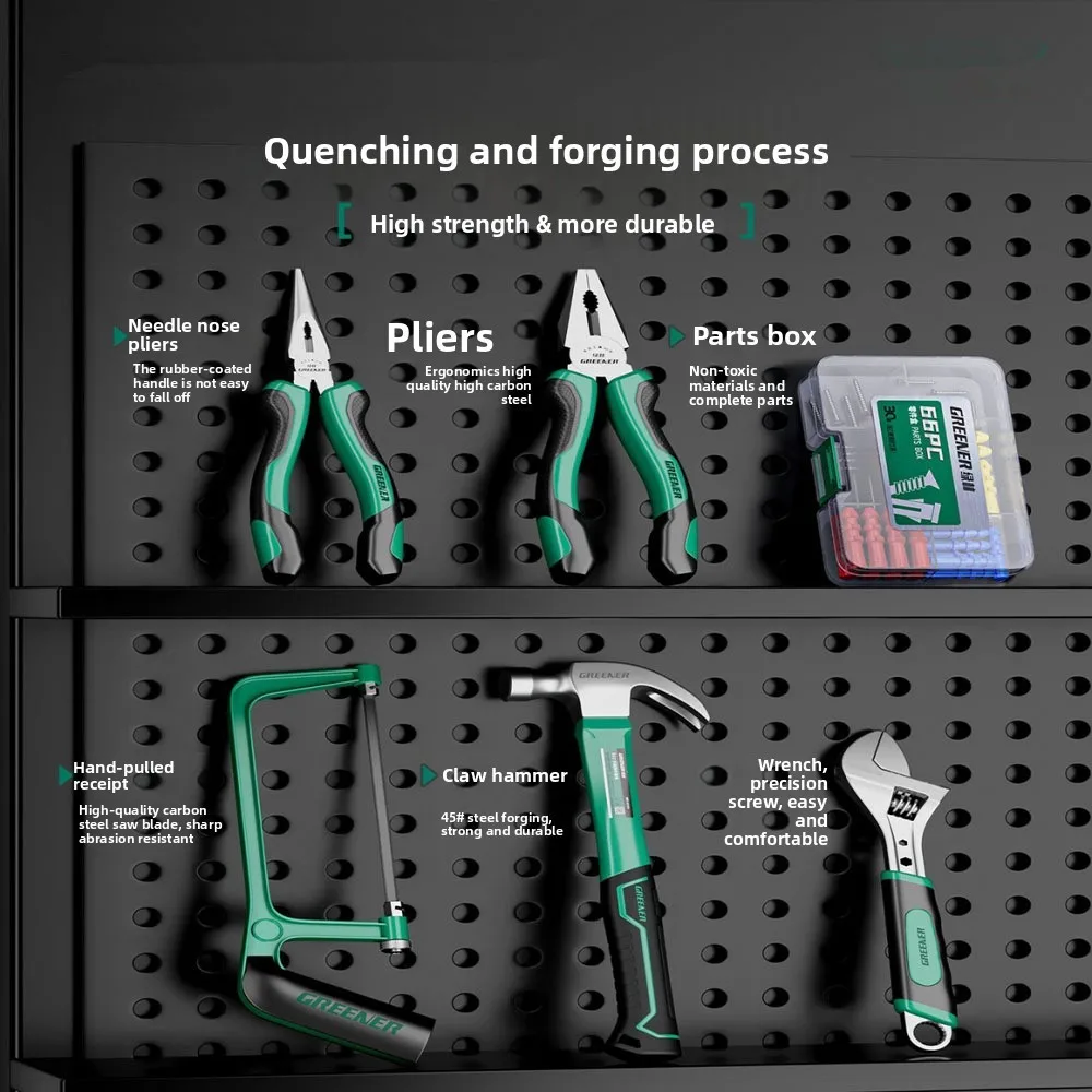 Ratchet wrench set, electric drill combination toolbox for electricians and carpenters, open-end wrench, hexagonal tool inside