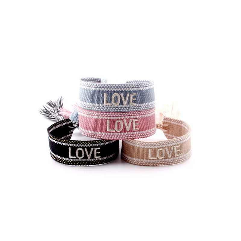 Bohemia National Style Creative Hand-woven Colorful Embroidery Letter Bracelet For Women Adjustable Wrist Strap Fashion Jewelry