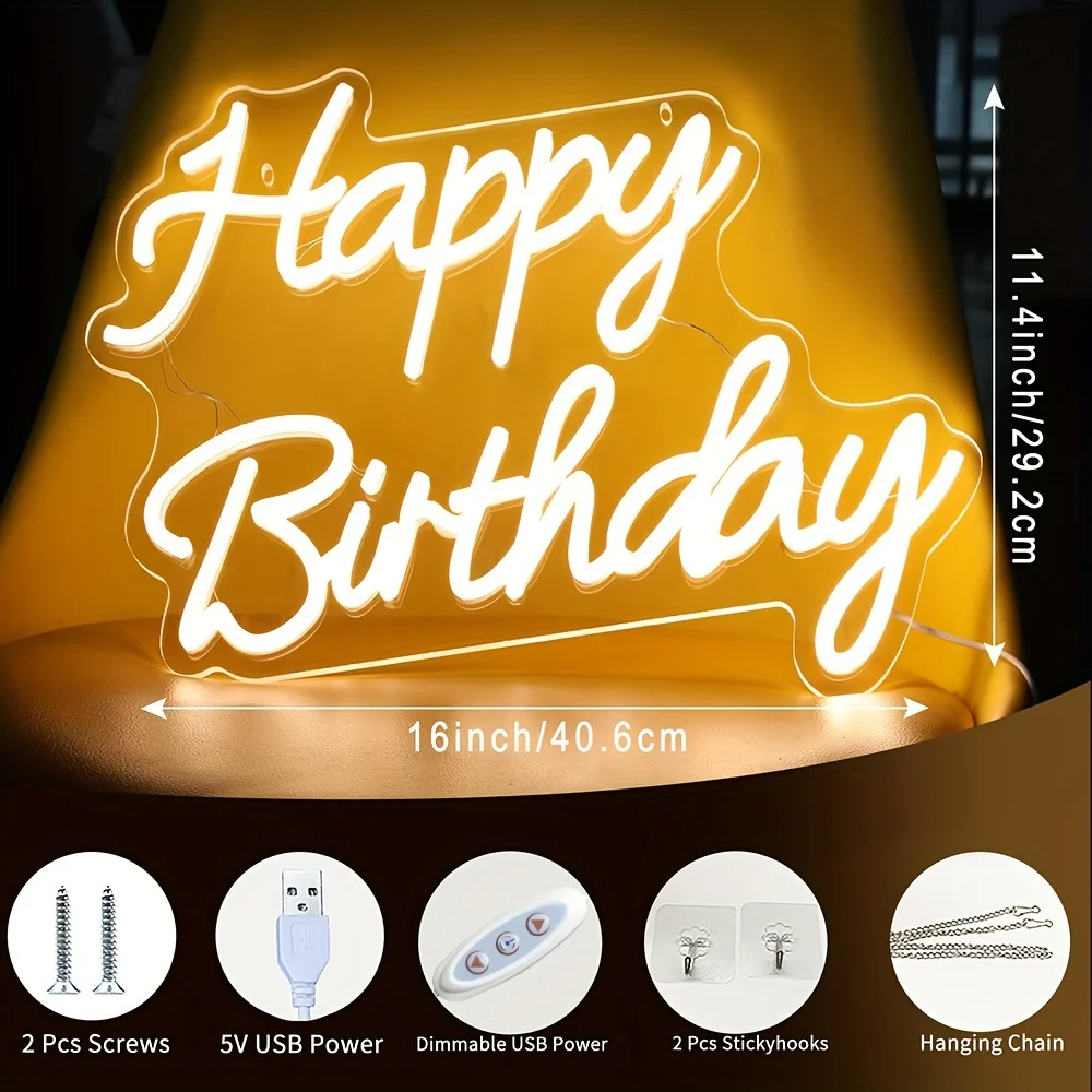 Signe néon LED Happy Birthday pour homme, enseigne lumineuse pour chambre à coucher, fête d'anniversaire, bar, décoration de la maison, cadeau de veilleuse, diversification